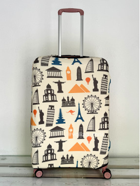 Плотный чехол на чемодан - большой размер - "Города - бежевые"