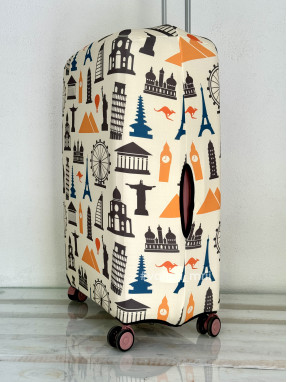 Плотный чехол на чемодан - большой размер - "Города - бежевые"