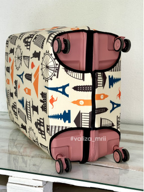 Плотный чехол на чемодан - большой размер - "Города - бежевые"