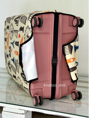 Плотный чехол на чемодан - большой размер - "Города - бежевые"