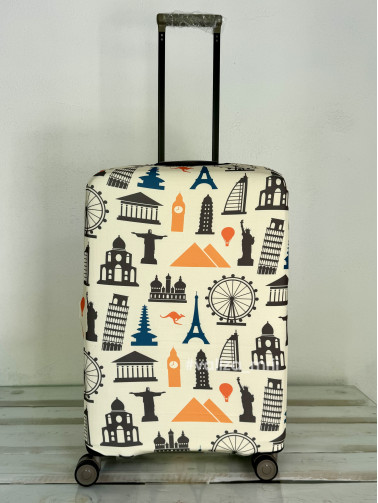 Плотный чехол на чемодан - средний размер - "Города-бежевые"