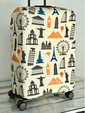 Плотный чехол на чемодан - средний размер - "Города-бежевые"