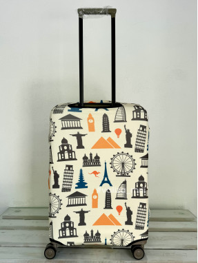 Плотный чехол на чемодан - средний размер - "Города-бежевые"