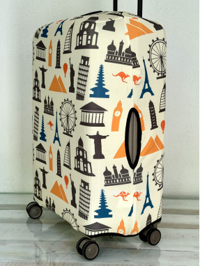 Плотный чехол на чемодан - средний размер - "Города-бежевые"
