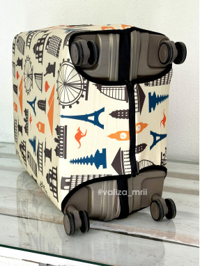 Плотный чехол на чемодан - средний размер - "Города-бежевые"