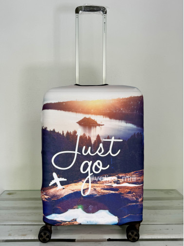 Плотный чехол на чемодан - средний размер - "Just go"