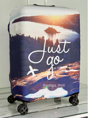 Плотный чехол на чемодан - средний размер - "Just go"