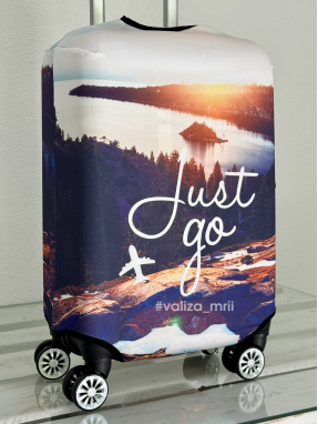 Плотный чехол на чемодан - ручная кладь - "Just go"